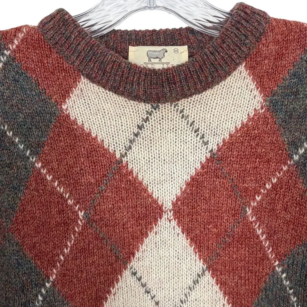 Lord Jeff Vintage Shetland Wool Argyle Sweater Size M Made in Ireland